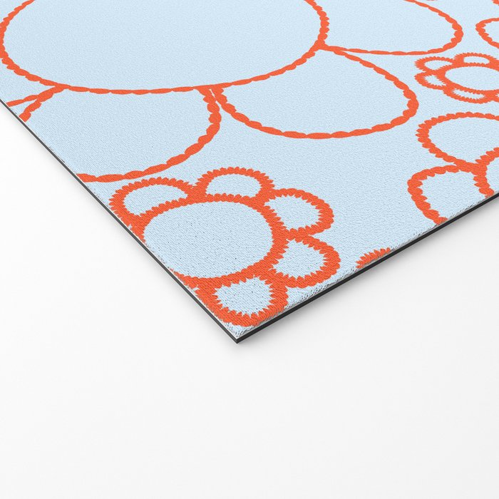 Cheerful Doodle Flowers Pattern in Ice Blue and Orange Welcome Mat Gallery Image 2