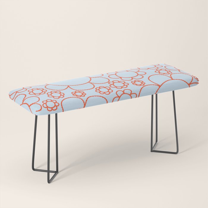 Cheerful Doodle Flowers Pattern in Ice Blue and Orange Bench Gallery Image 1