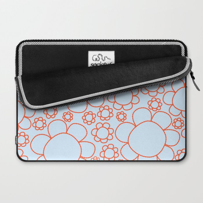 Cheerful Doodle Flowers Pattern in Ice Blue and Orange Laptop Sleeve Gallery Image 2