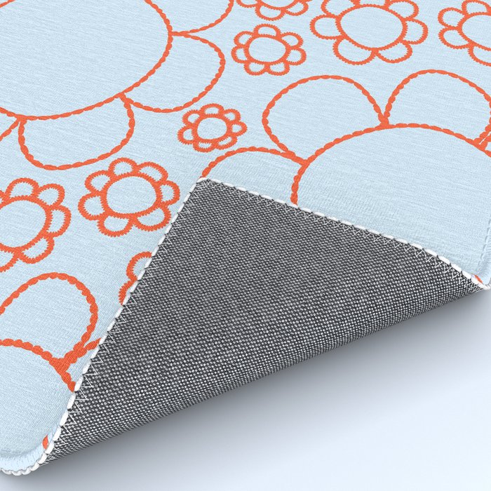 Cheerful Doodle Flowers Pattern in Ice Blue and Orange Rug Gallery Image 4
