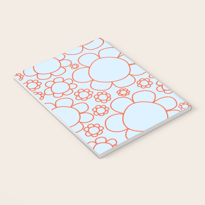 Cheerful Doodle Flowers Pattern in Ice Blue and Orange Notebook Gallery Image 3