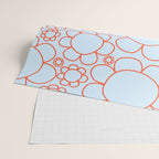 Cheerful Doodle Flowers Pattern in Ice Blue and Orange Wrapping Paper Gallery Image 2