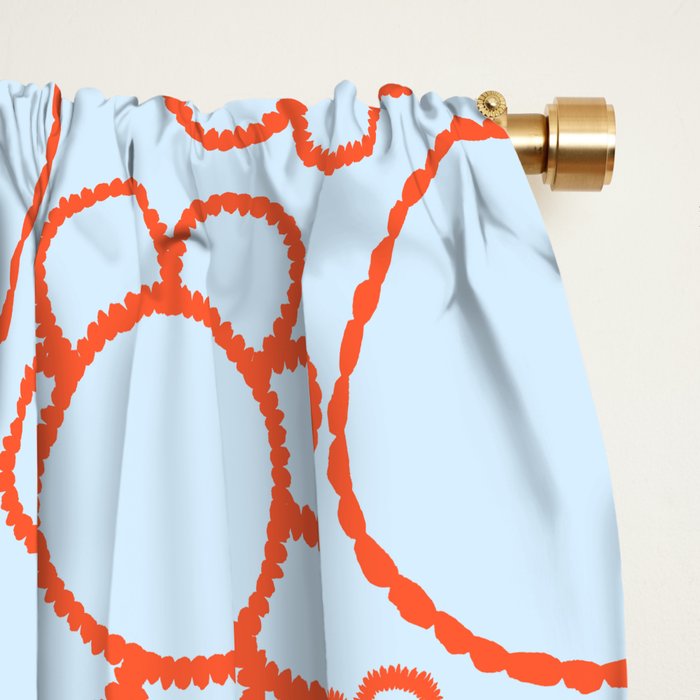 Cheerful Doodle Flowers Pattern in Ice Blue and Orange Window Curtain Gallery Image 2