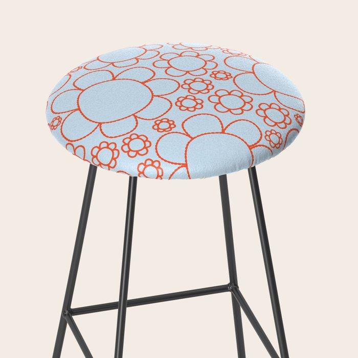 Cheerful Doodle Flowers Pattern in Ice Blue and Orange Stool Gallery Image 2