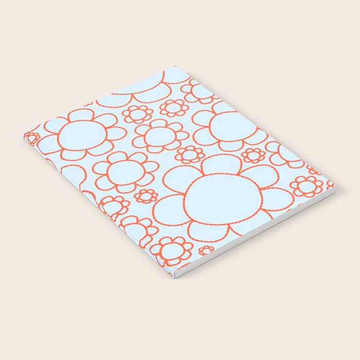 Cheerful Doodle Flowers Pattern in Ice Blue and Orange Notebook Gallery Image 2