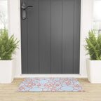 Cheerful Doodle Flowers Pattern in Ice Blue and Orange Welcome Mat Gallery Image 3