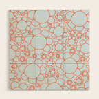 Cheerful Doodle Flowers Pattern in Ice Blue and Orange Wood Wall Art Gallery Image 1