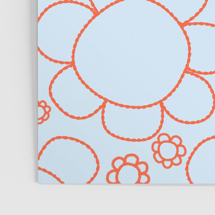 Cheerful Doodle Flowers Pattern in Ice Blue and Orange Poster Gallery Image 3