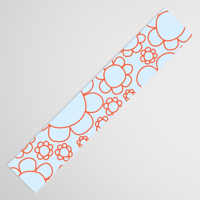 Cheerful Doodle Flowers Pattern in Ice Blue and Orange Table Runner Gallery Image 3