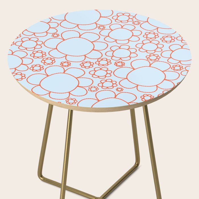 Cheerful Doodle Flowers Pattern in Ice Blue and Orange Side Table Gallery Image 2