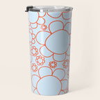 Cheerful Doodle Flowers Pattern in Ice Blue and Orange Travel Mug Gallery Image 3