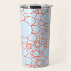 Cheerful Doodle Flowers Pattern in Ice Blue and Orange Travel Mug Gallery Image 1