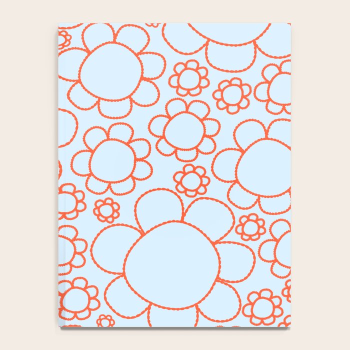 Cheerful Doodle Flowers Pattern in Ice Blue and Orange Notebook Gallery Image 4
