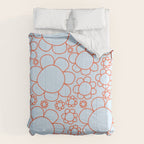 Cheerful Doodle Flowers Pattern in Ice Blue and Orange Comforter Gallery Image 6