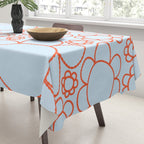 Cheerful Doodle Flowers Pattern in Ice Blue and Orange Tablecloth Gallery Image 3