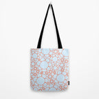 Cheerful Doodle Flowers Pattern in Ice Blue and Orange Tote Bag Gallery Image 2