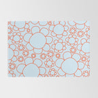 Cheerful Doodle Flowers Pattern in Ice Blue and Orange Rug Gallery Image 2