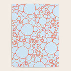 Cheerful Doodle Flowers Pattern in Ice Blue and Orange Poster Gallery Image 4