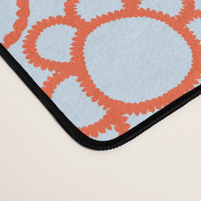 Cheerful Doodle Flowers Pattern in Ice Blue and Orange Desk Mat Gallery Image 4