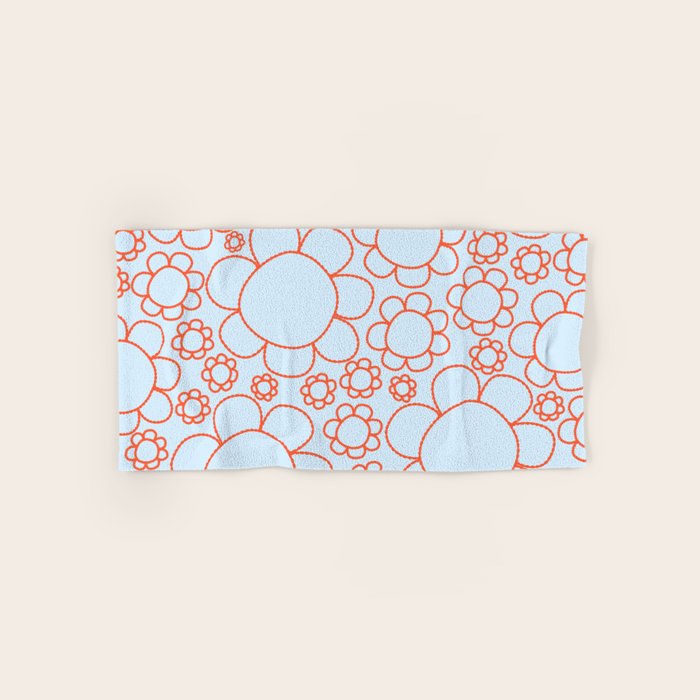 Cheerful Doodle Flowers Pattern in Ice Blue and Orange Bath Towel Gallery Image 1