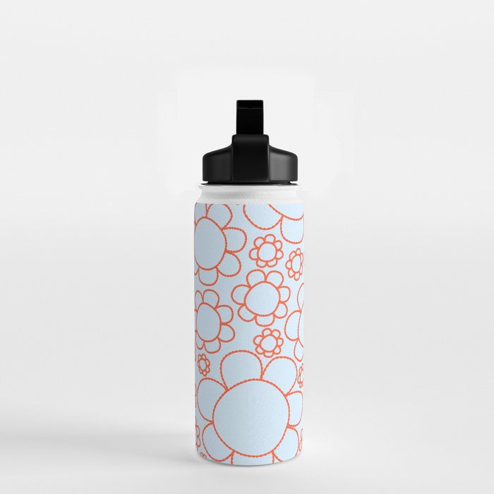 Cheerful Doodle Flowers Pattern in Ice Blue and Orange Water Bottle Gallery Image 2