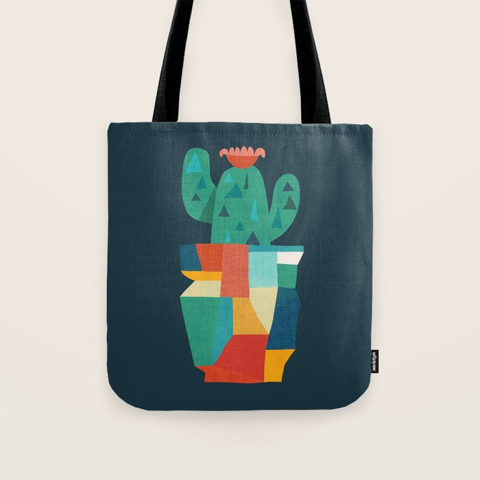 Blooming cactus in cracked pot Tote Bag Gallery Image 1