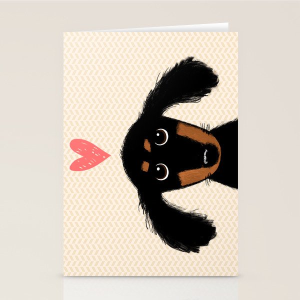 Dachshund Love | Cute Longhaired Black and Tan Wiener Dog Stationery Card Gallery Image 2