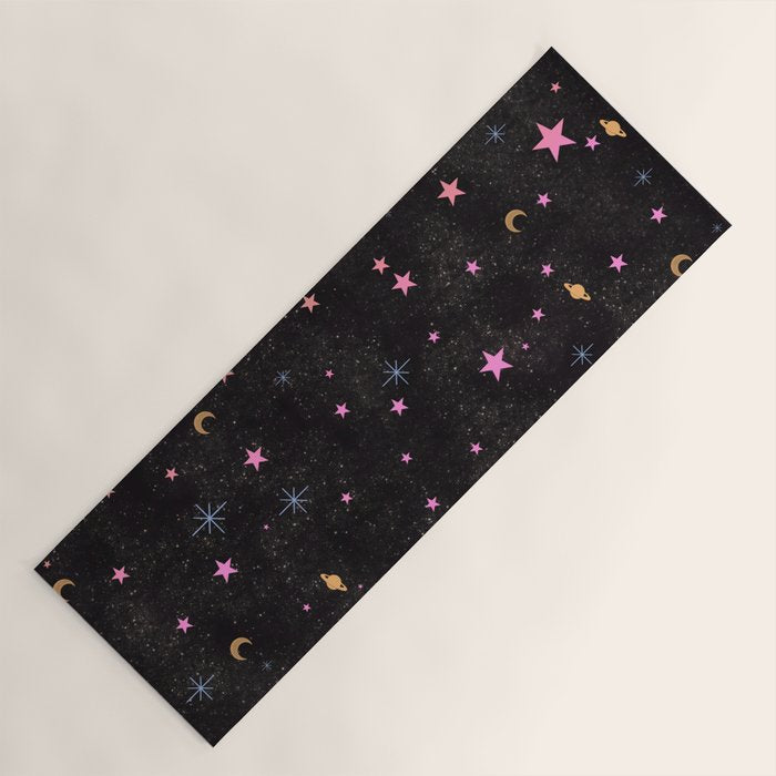 Spaces pattern with colourful stars moons and planets  Yoga Mat Gallery Image 1