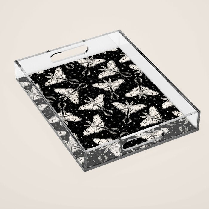 Luna Moth In Black and White Acrylic Tray Gallery Image 1