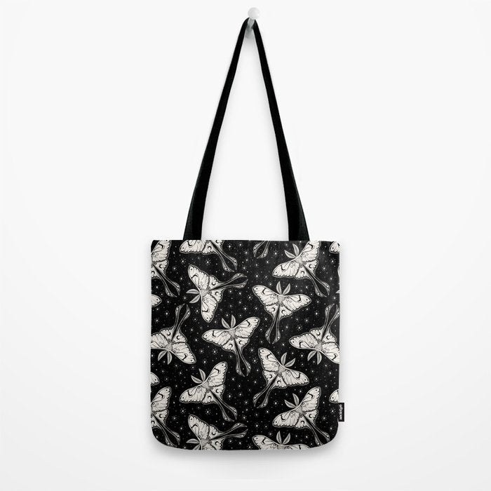 Luna Moth In Black and White Tote Bag Gallery Image 2