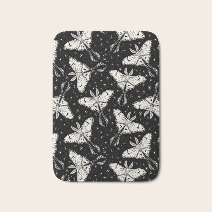 Luna Moth In Black and White Bath Mat Gallery Image 1
