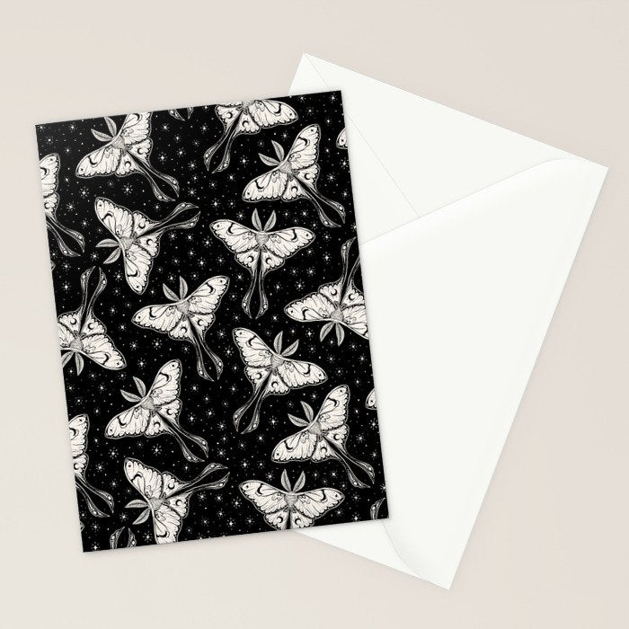 Luna Moth In Black and White Stationery Card Gallery Image 2