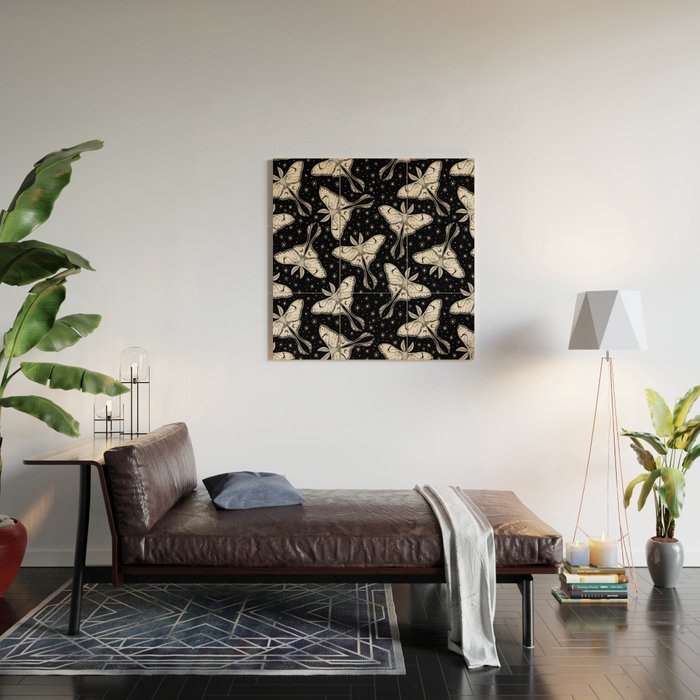 Luna Moth In Black and White Wood Wall Art Gallery Image 2