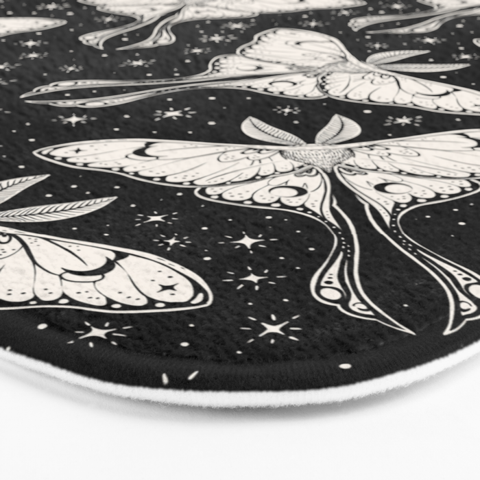 Luna Moth In Black and White Bath Mat Gallery Image 3