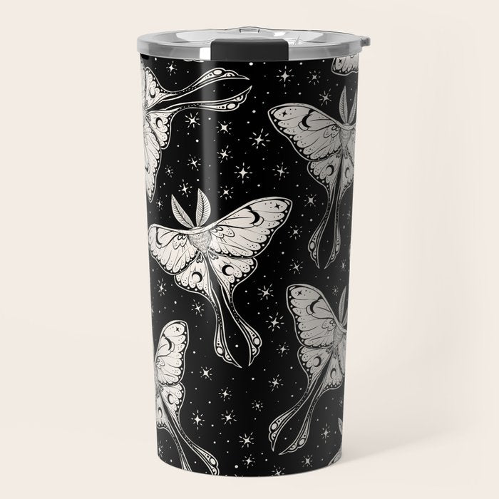 Luna Moth In Black and White Travel Mug Gallery Image 1