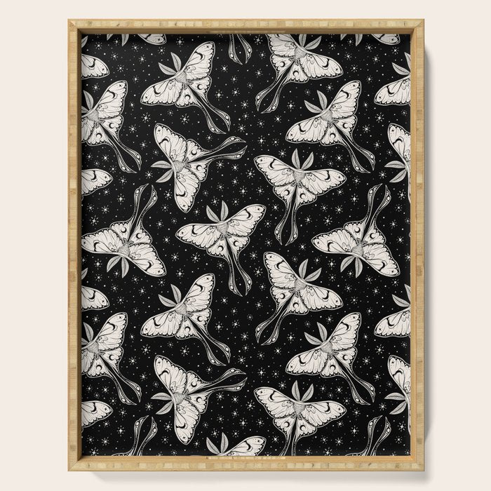Luna Moth In Black and White Serving Tray Gallery Image 1