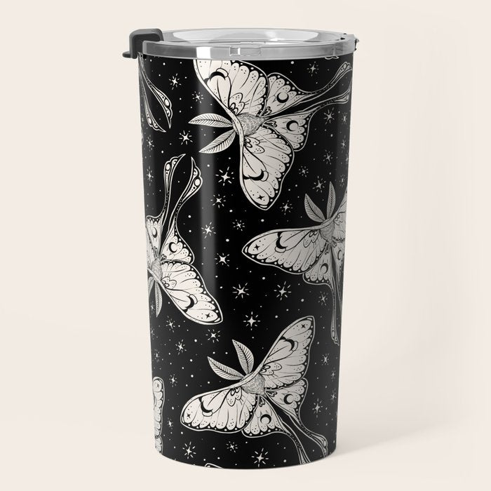 Luna Moth In Black and White Travel Mug Gallery Image 3