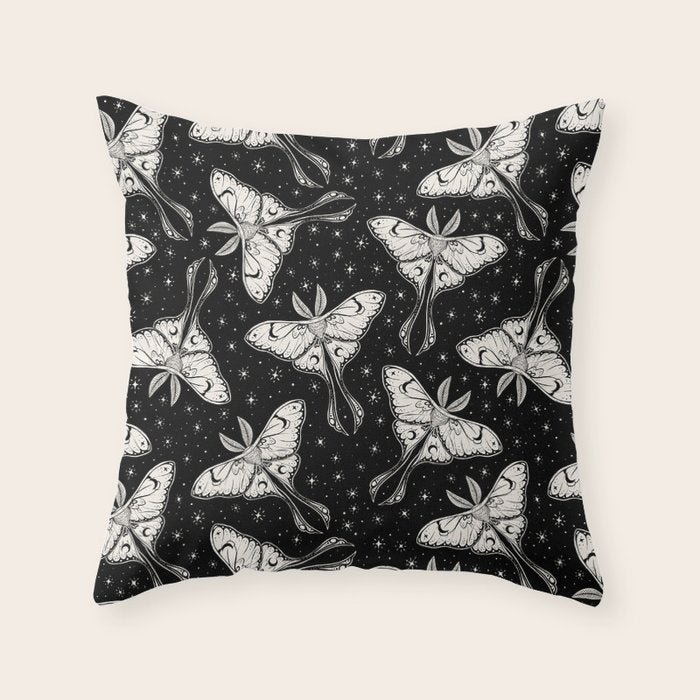 Luna Moth In Black and White Throw Pillow Gallery Image 6