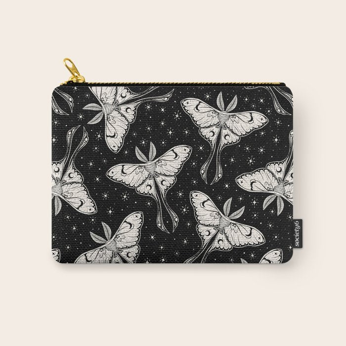Luna Moth In Black and White Carry All Pouch Gallery Image 1