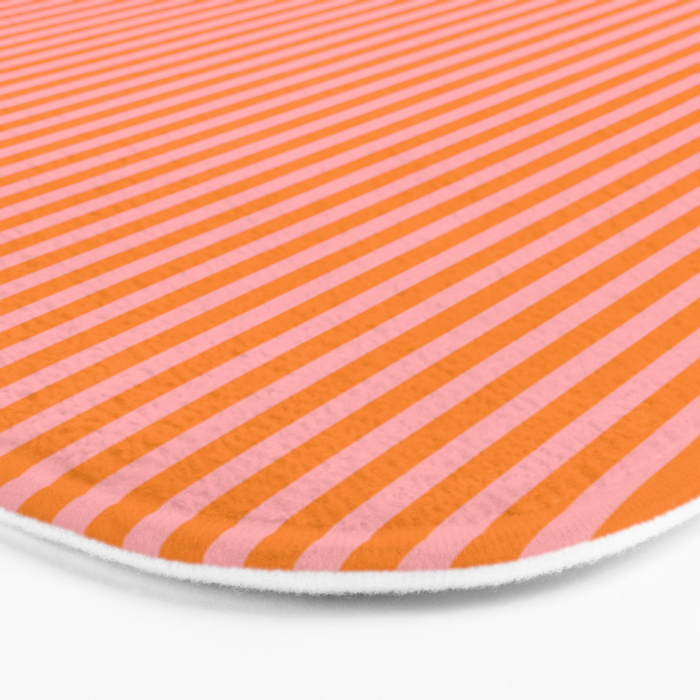 Fine Stripes Narrow Vertical Stripe Pattern in Pink and Orange Bath Mat Gallery Image 3