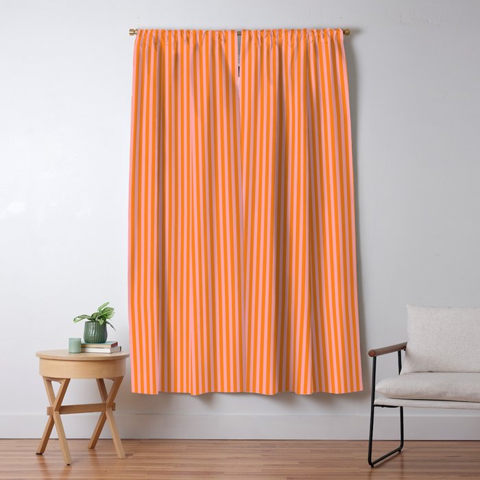 Fine Stripes Narrow Vertical Stripe Pattern in Pink and Orange Window Curtain Gallery Image 1
