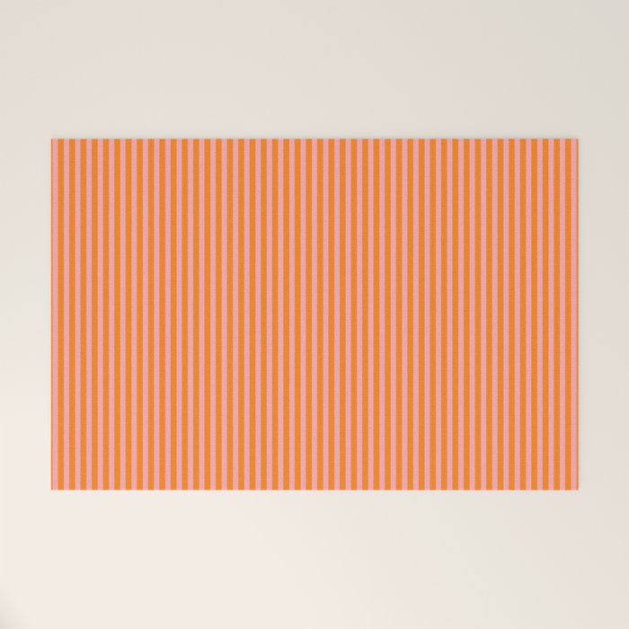 Fine Stripes Narrow Vertical Stripe Pattern in Pink and Orange Welcome Mat Gallery Image 1