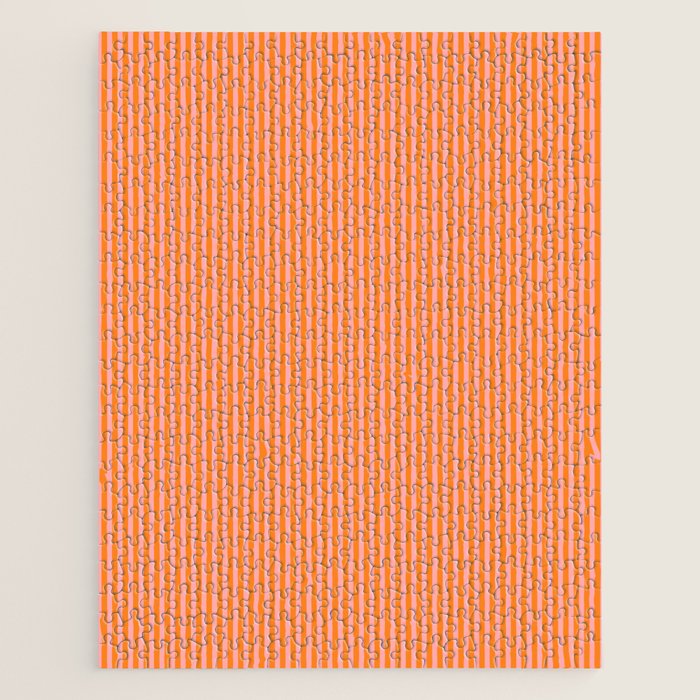 Fine Stripes Narrow Vertical Stripe Pattern in Pink and Orange Jigsaw Puzzle Gallery Image 1