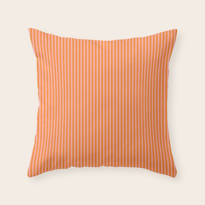 Fine Stripes Narrow Vertical Stripe Pattern in Pink and Orange Throw Pillow Gallery Image 6