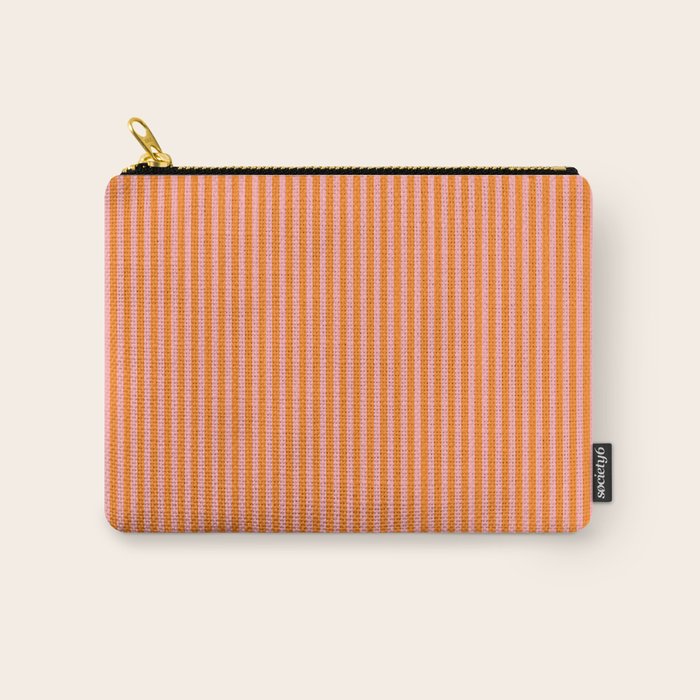 Fine Stripes Narrow Vertical Stripe Pattern in Pink and Orange Carry All Pouch Gallery Image 1