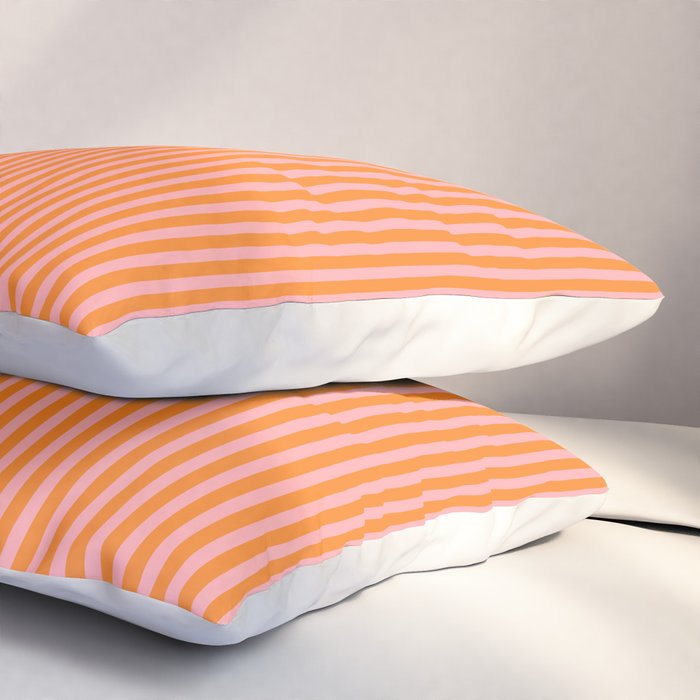 Fine Stripes Narrow Vertical Stripe Pattern in Pink and Orange Pillow Sham Gallery Image 3