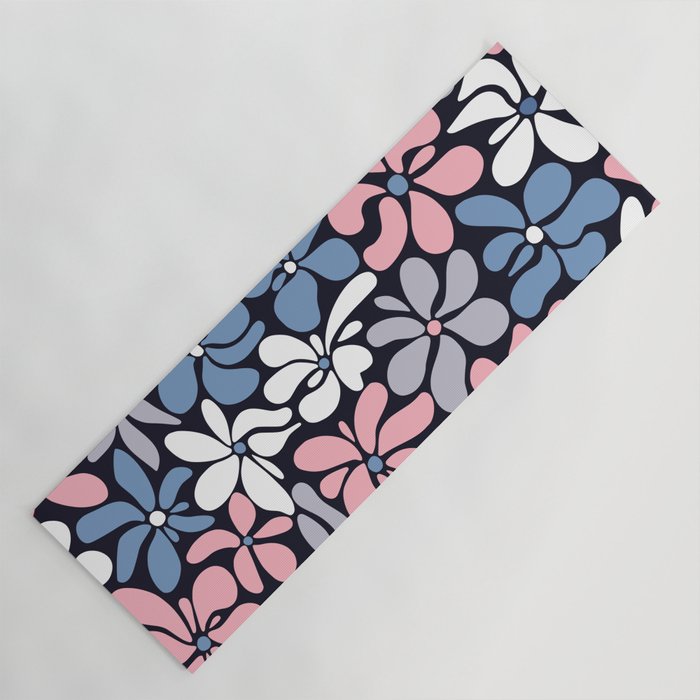 Abstract Flower, Navy, Blue, Pink, Gray, White Yoga Mat Gallery Image 1