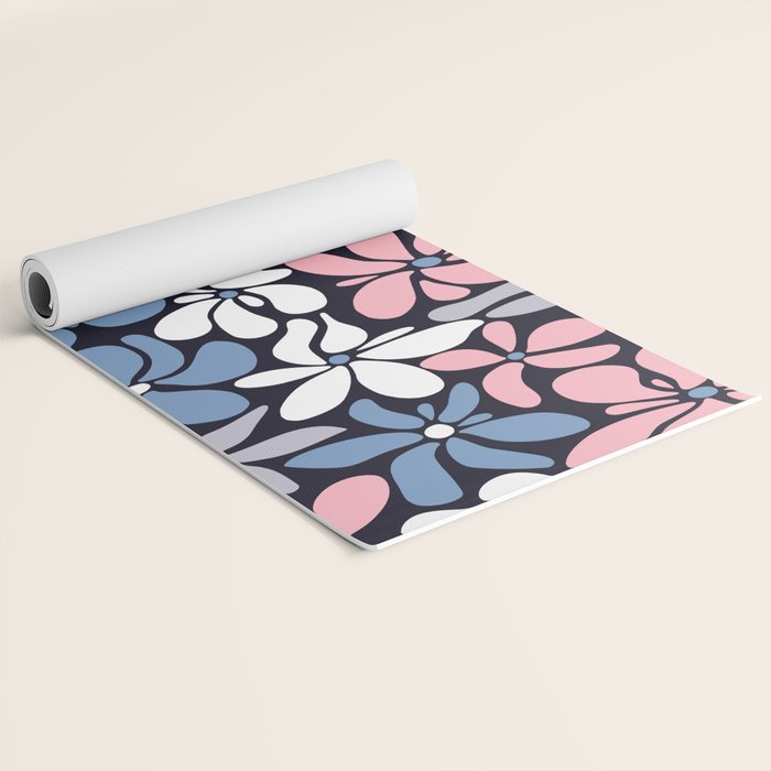 Abstract Flower, Navy, Blue, Pink, Gray, White Yoga Mat Gallery Image 2