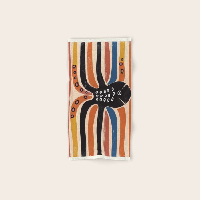 Abstract Octopus with Retro Lines Bath Towel Gallery Image 1