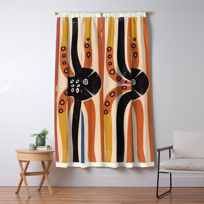 Abstract Octopus with Retro Lines Window Curtain Gallery Image 1